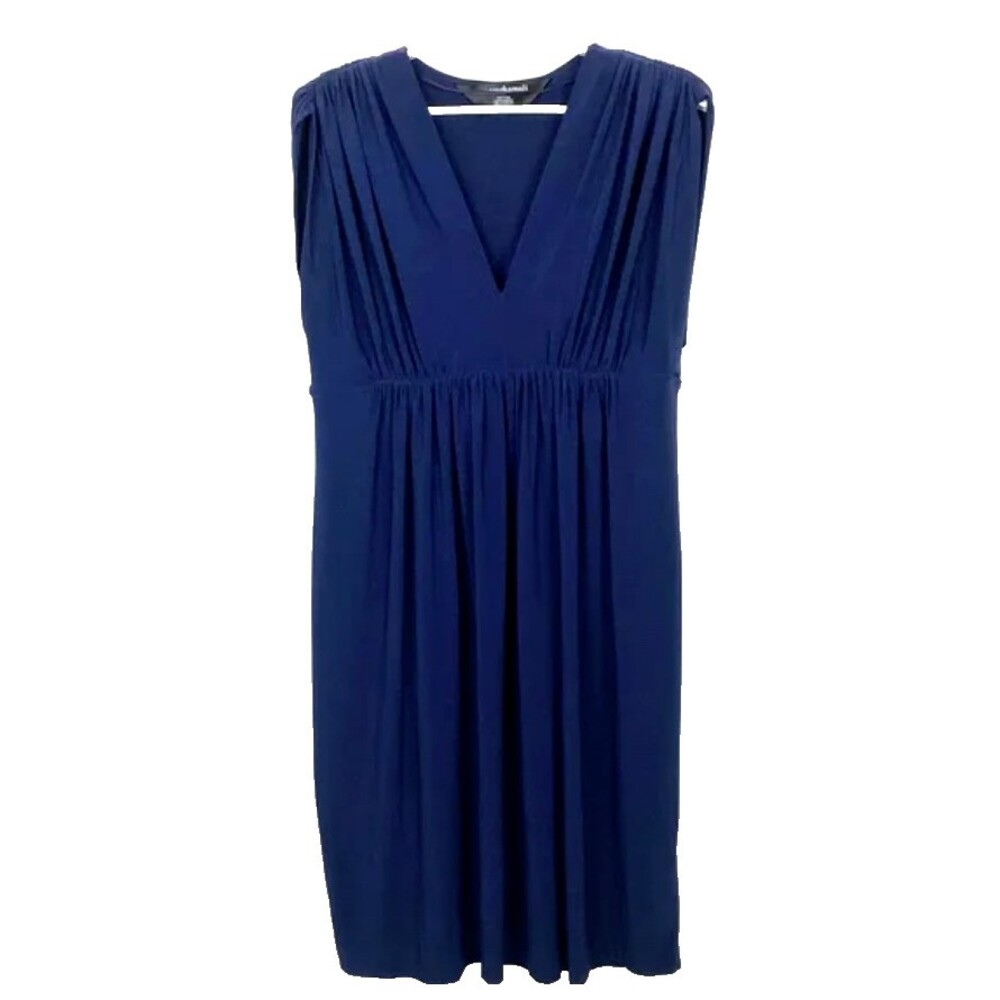 Norma Kamali - Women's Dress Navy Blue XXL VNeck Sleeveless Mid Length